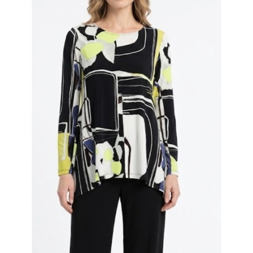 Chalet et ceci Tunic XS Multi Color Abstract Shark-bite Hem Stretch Artsy